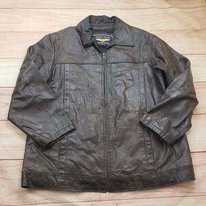 Airborne Leathers Coat Mens XL Brown Leather‎ Zip Lined Overcoat Jacket Casual